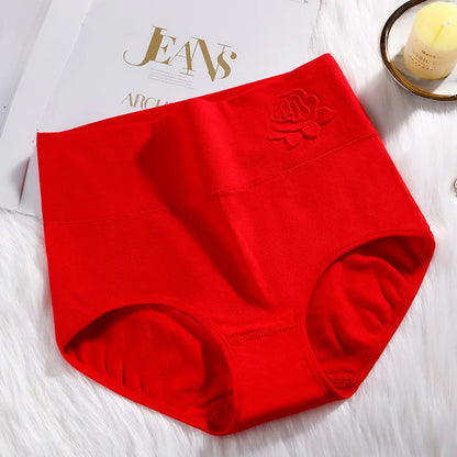 Cotton Women Panties Elastic Soft 3XL Under Panties Embossed Flower Ladies Underwear Breathable Sexy High Waist Briefs Lingerie RD 1pc