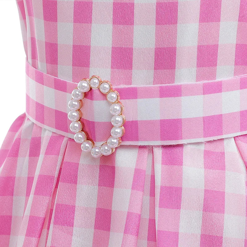 Kidswant Pink Plaid Sleeveless Princess Sundress | Summer Casual A-Line Dress for Girls | Children's Party & Casual Wear | 1-12Y