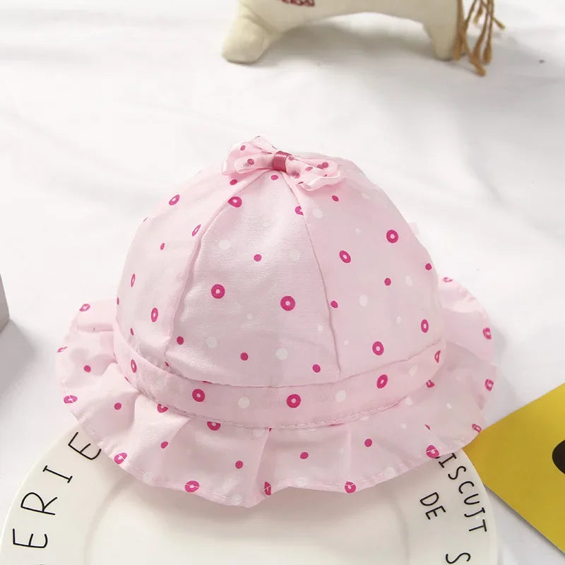 Spring/Summer Baby Girl Sun Hat Cute Dot Print Adjustable Neonatal Pink Hat Children's Headwear Accessories powder 1pc