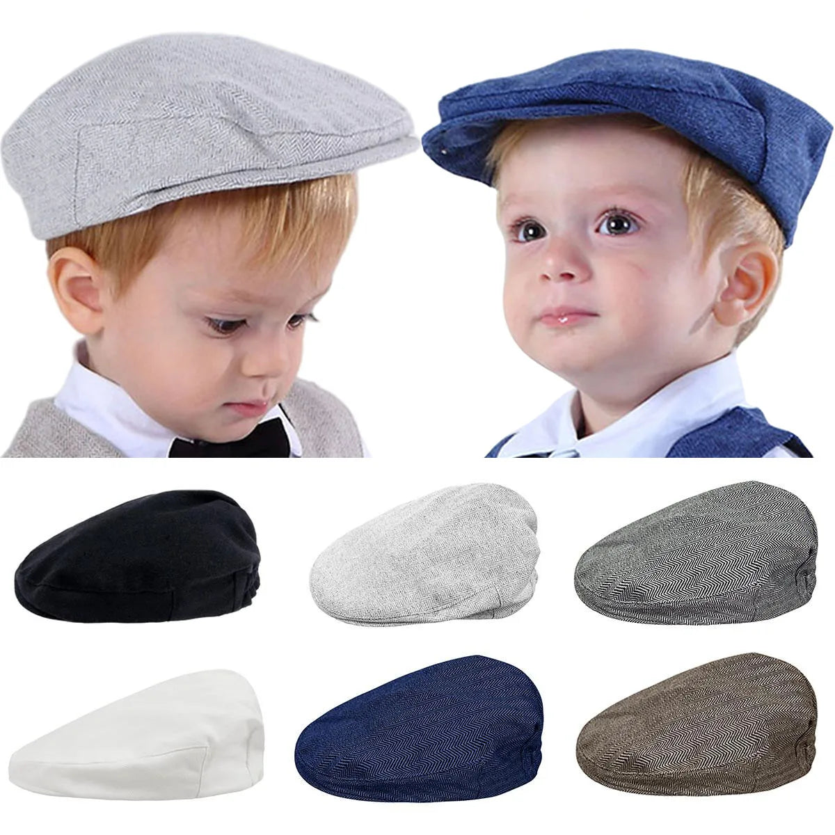 Classic Baby Boy Newsboy Cap - Herringbone Pattern for Special Occasions