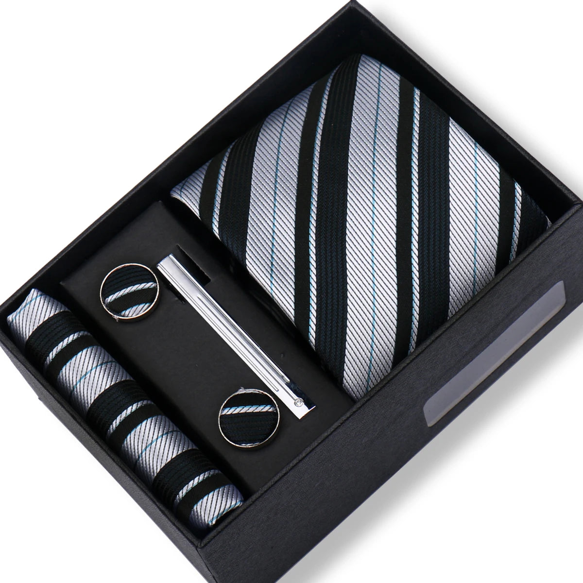 100% Silk Ties Gift Box Set – Designer Jacquard Necktie, Hanky, Cufflink, and Tie Clip for Men B5