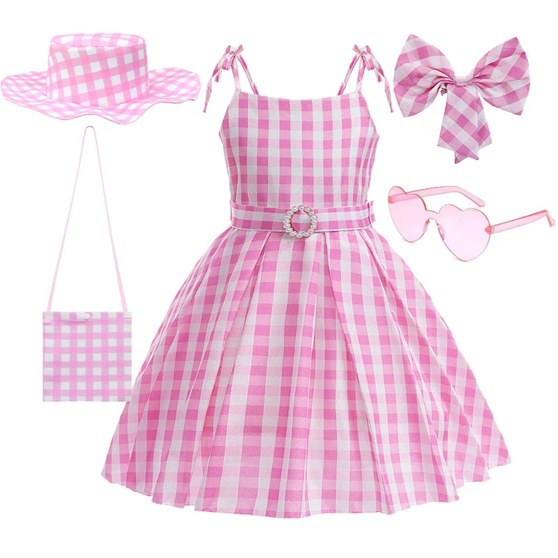 Kidswant Pink Plaid Sleeveless Princess Sundress | Summer Casual A-Line Dress for Girls | Children's Party & Casual Wear | 1-12Y Pink Sets 03