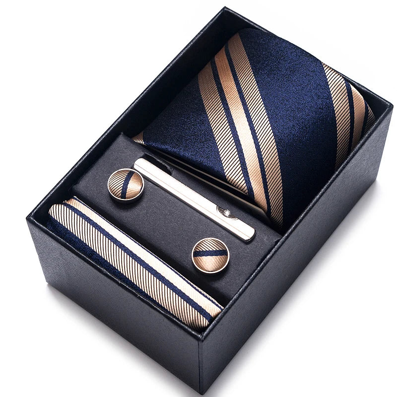 Mix Colors Wedding Gift Tie & Pocket Squares Set – 2023 New Style Necktie Box with Blue Paisley Design