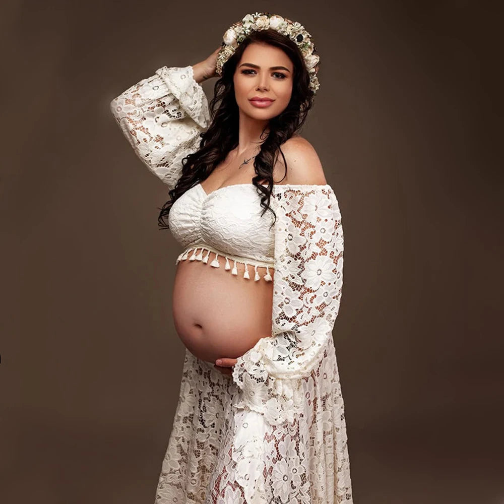 Boho Lace Maternity Dress for Photo Shoots and Baby Showers