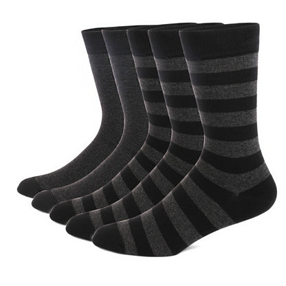 5 Pairs Men's Plus Size Striped Dress Socks – Combed Cotton, Breathable Crew Socks JC113-2 EUR(41-48)