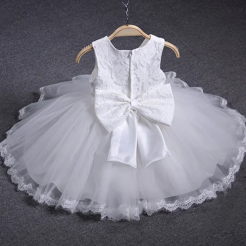 Baby Girls Princess Dress 1st Year Birthday Christening Vestido White Lace Infant Party Gown Toddler Kids Baptism Clothes White 02