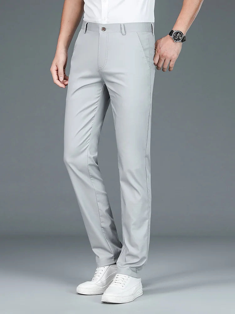 High Quality Luxury Straight Business Suit Pants Men Bamboo Fiber Designer Spring Summer Elegant Casual Long Formal Trouser Male