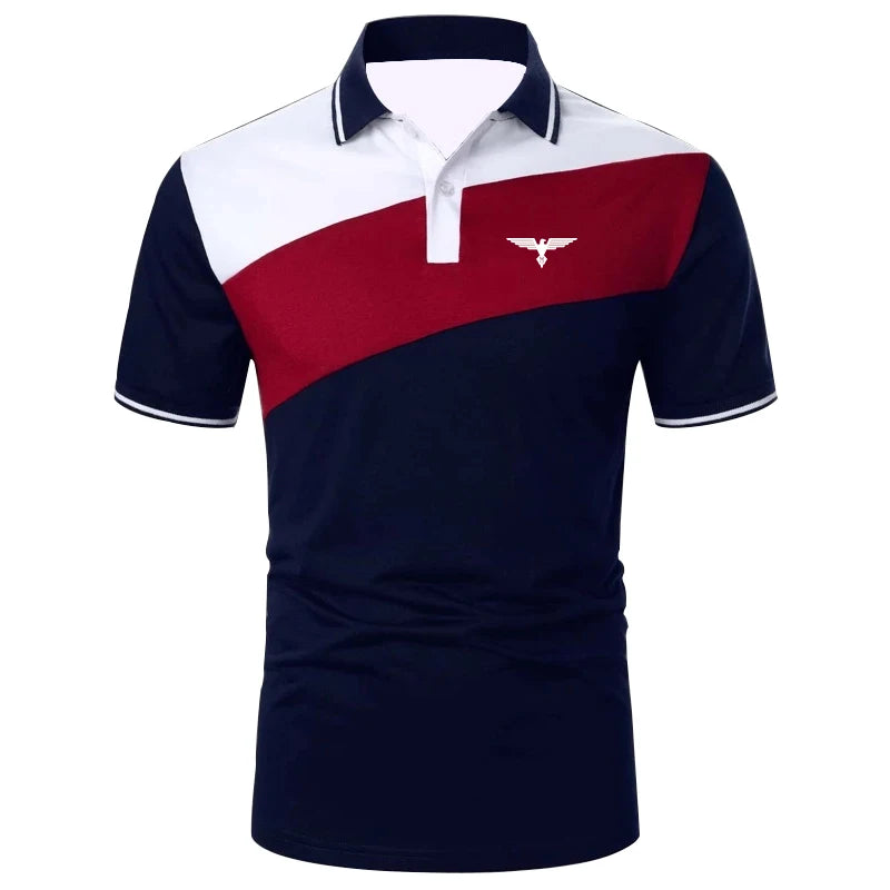 Men Summer Short Sleeve Spell Color Casual Tops Polo Shirt , Men Sport Lapel Tops Polo Shirt . PL43-L002-navy