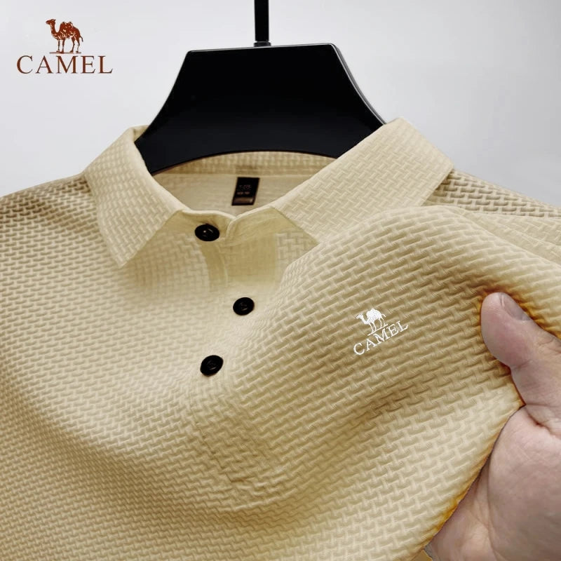 Embroidered CAMEL Summer Ice Silk Short sleeved Polo Shirt High Quality Fashion Business Leisure Breathable Short sleeved T-shir LA-3