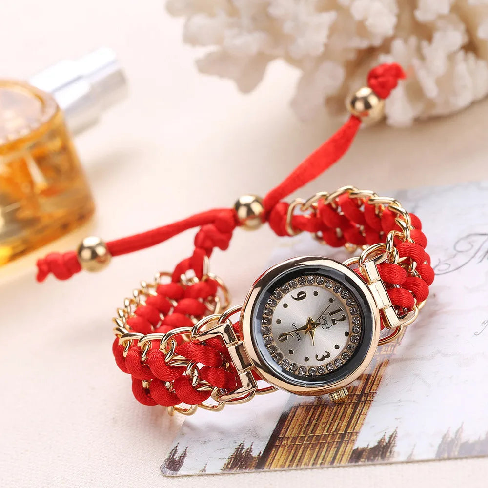 Women’s Knitting Rope Chain Quartz Wristwatch | Fashionable Simple Analog Watch with Sapphire Crystal Red CHINA