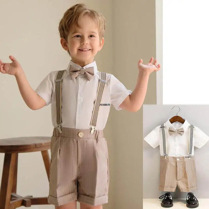 Children's Luxurious Khaki Photography Suit | Boys Formal Ceremony Costume for Birthdays, Weddings, and Performances SHIRT SHORT