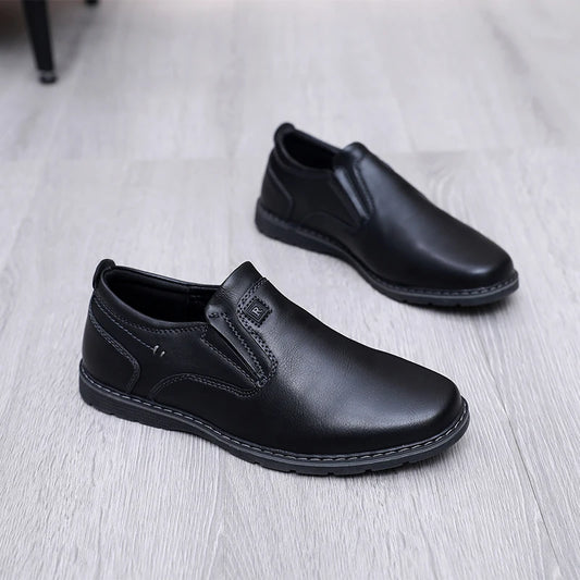 Children's Black Leather School Shoes - Cowhide Spring & Autumn Breathable British Style Shoes for Boys & Girls