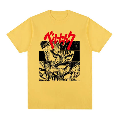 Anime Japanese Vintage T-shirt Cotton Men T shirt New Tee Tshirt Womens Tops Yellow