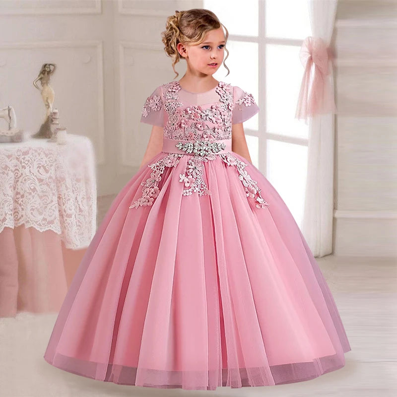 Flower Girl Communion Dress | Embroidered Princess Wedding Ball Gown