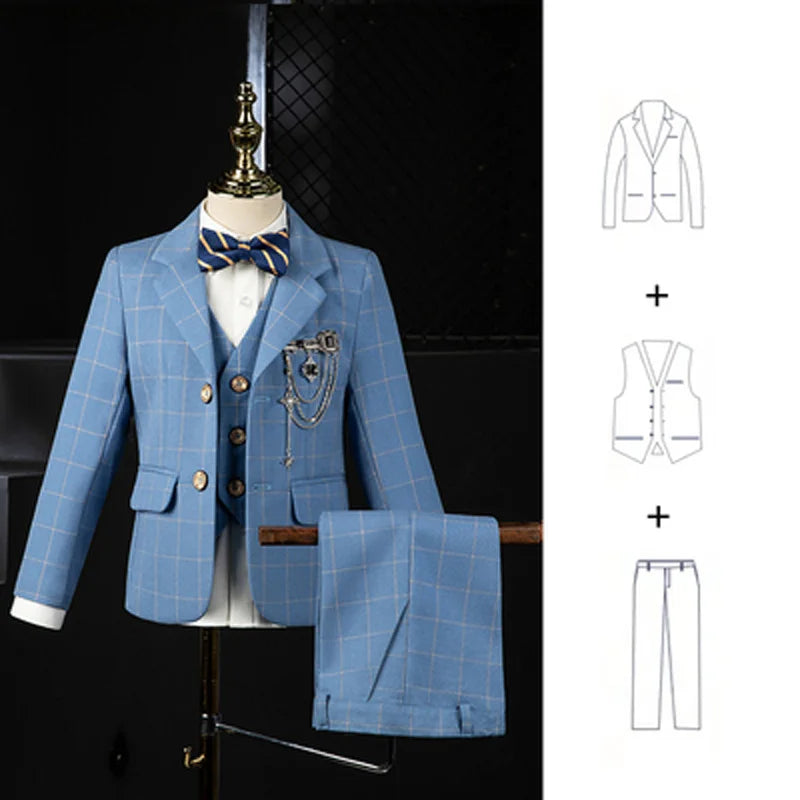 Boys' Wedding Suit | Kids' 4-Piece Formal Tuxedo Set with Blazer, Vest, Pants, & Bowtie | Children's Photography & Performance Costume JACKET VEST PANTS