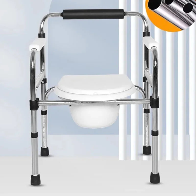 Portable Bedside Potty & Shower Chair for Adults – Foldable Bathroom Stool with Handrails