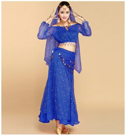 Fashionable Adult Belly Dance Costume Set | Bollywood Inspired Indian Dance Wear | Multiple Piece Options Sapphire Blue