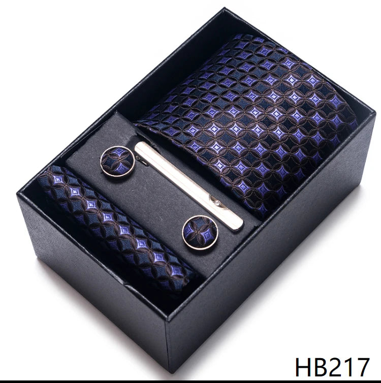 Mix Colors Wedding Gift Tie & Pocket Squares Set – 2023 New Style Necktie Box with Blue Paisley Design HB217