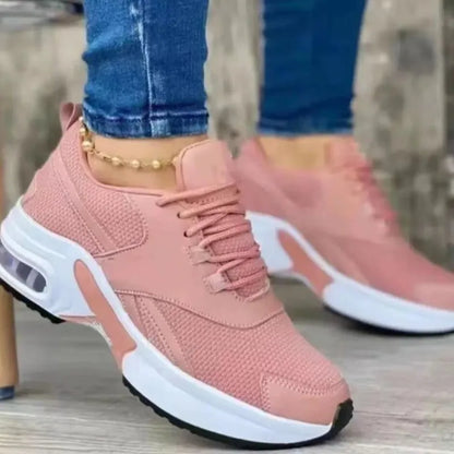 2023 Women's Fashion Wedge Sneakers | Thick Bottom Casual Lace-Up Shoes | Plus Size Mesh Vulcanized Shoes Pink