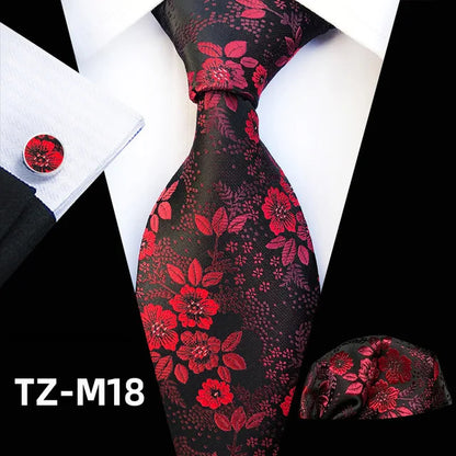 Floral Pink Silk Tie Set for Men – Wedding & Party Neck Tie with Handkerchief, Brooch, and Cufflinks TZ-M18