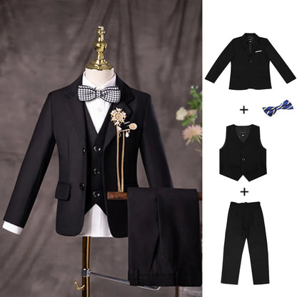 Flower Boys Black Wedding Suit Set | Kids Formal 3PC Jacket Vest Pants | Birthday, Graduation, and Performance Costume Jacket Vest Pants