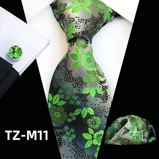 Floral Pink Silk Tie Set for Men – Wedding & Party Neck Tie with Handkerchief, Brooch, and Cufflinks TZ-M11