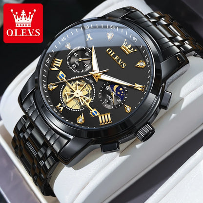 OLEVS Men's Quartz Chronograph Watch - 3Bar Waterproof, Stainless Steel