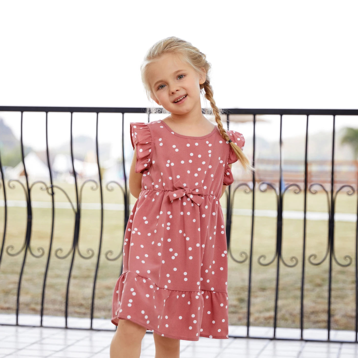 PatPat Family Matching Mother-Daughter Dresses – All Over Dots Pink Cross Wrap V-Neck Ruffle Flutter-Sleeve