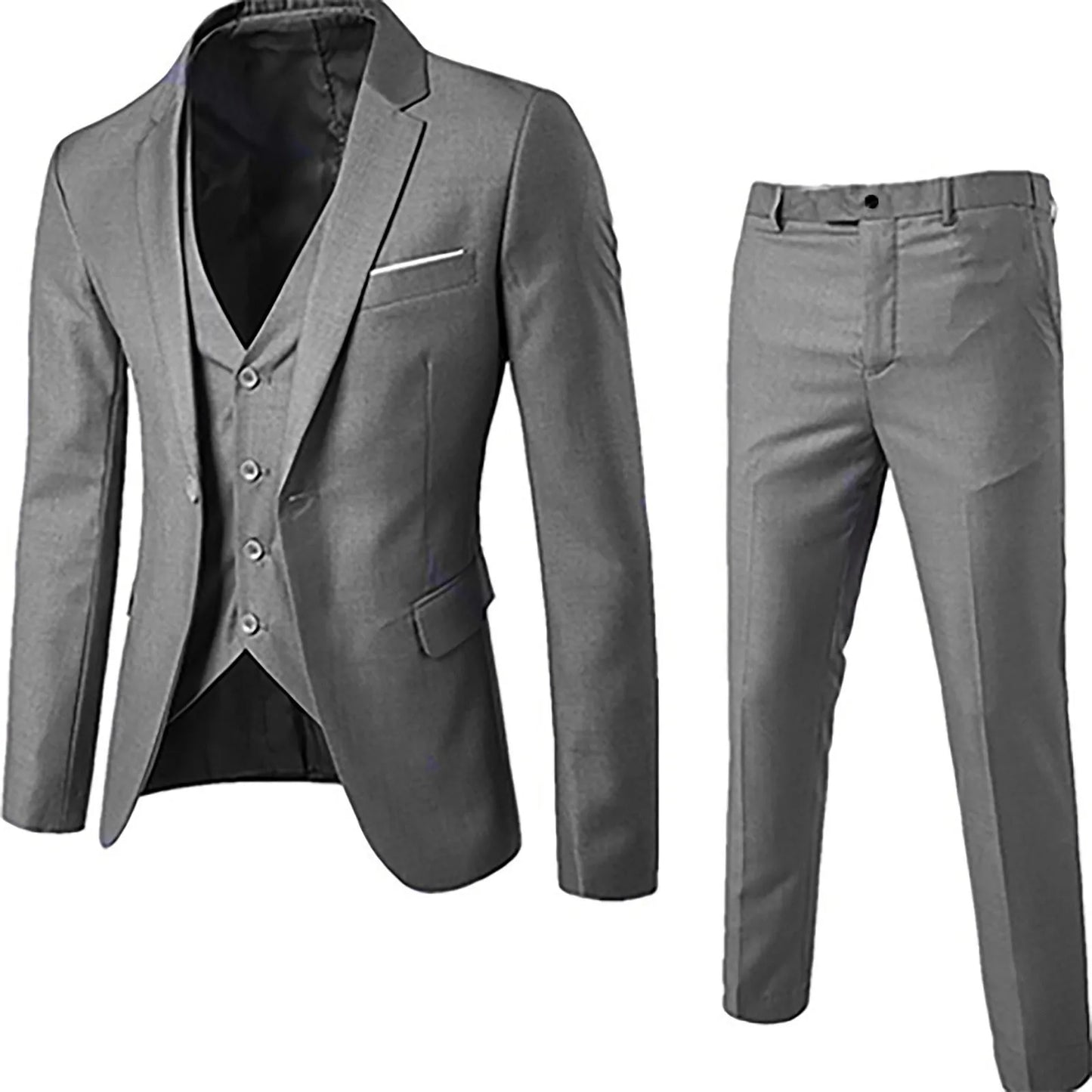 Men's 3-Piece Slim Fit Suit for Weddings and Events. Gray United States