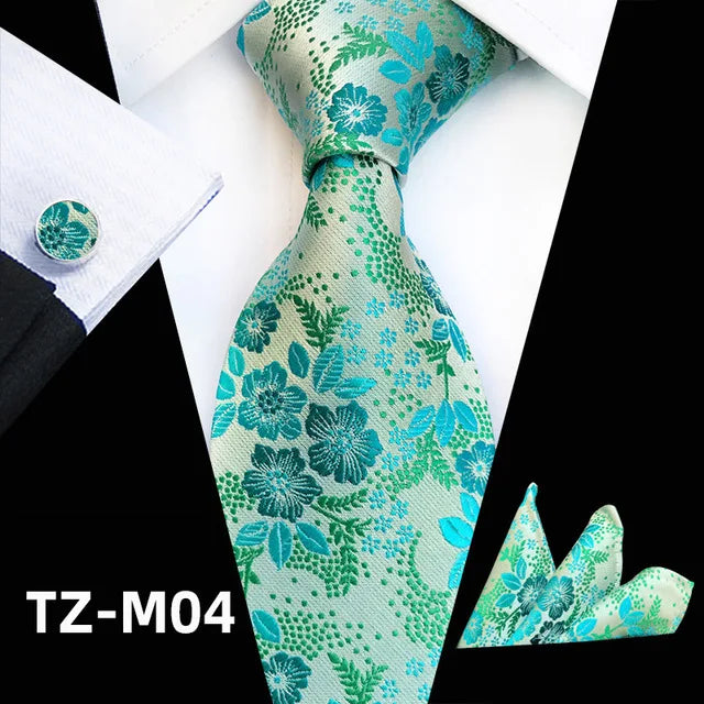 Floral Pink Silk Tie Set for Men – Wedding & Party Neck Tie with Handkerchief, Brooch, and Cufflinks TZ-M04