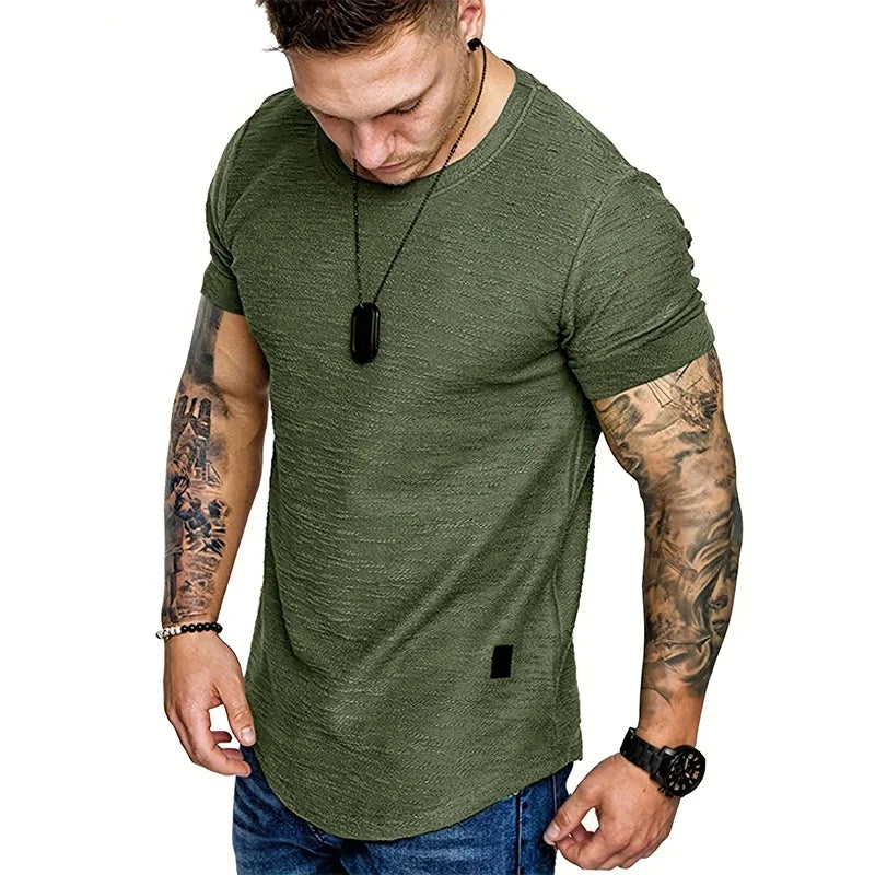 Summer Mens Lightweight T-shirt Short Sleeve Jogging Basic Solid Collar Crew Neck Tshirts Sport Tops Green