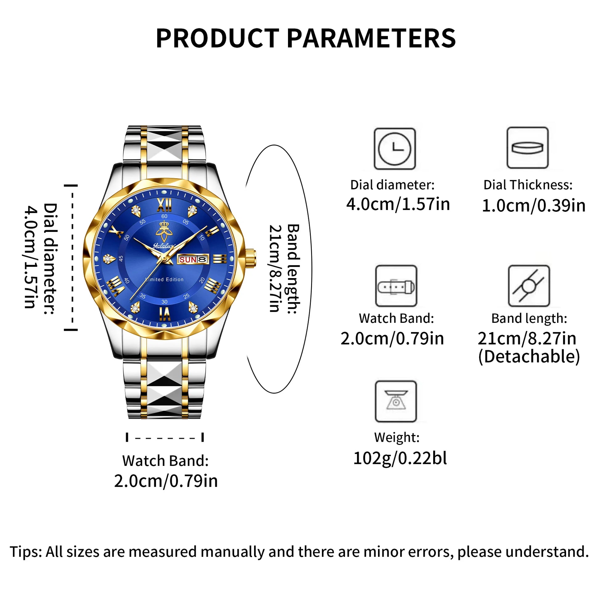 Yalalusi Luxury Men’s Quartz Watch – Waterproof, Date & Week Display, Luminous Stainless Steel Sports Wristwatch with Gift Box