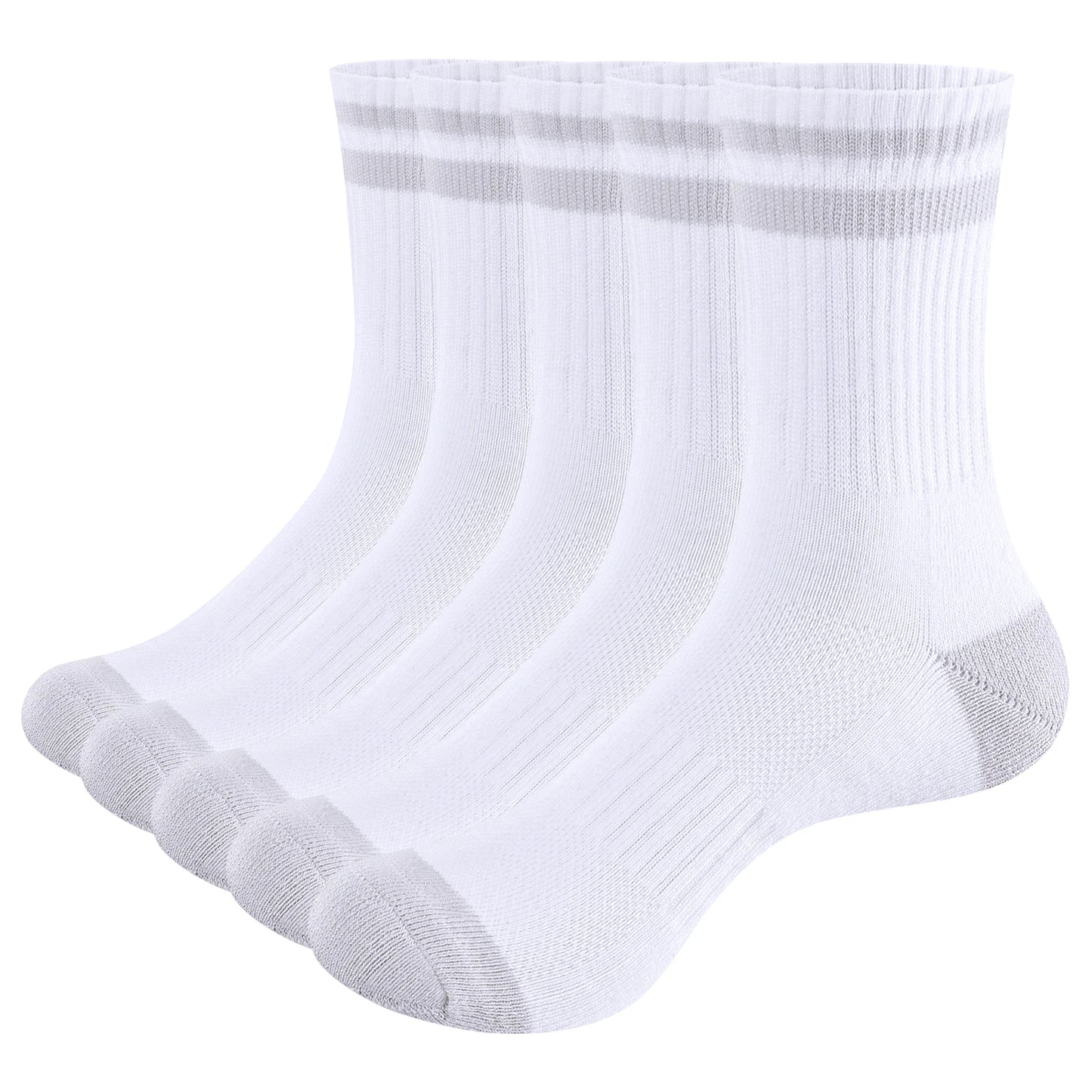 YUEDGE 5 Pairs Men's Black Cotton Crew Moisture Wick Breathable Cushion Work Casual Socks For Men Size 37-46 EU 2005White XL EU(41-44)