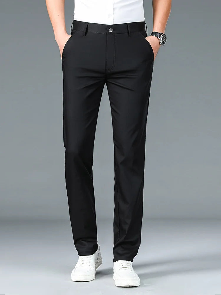 High Quality Luxury Straight Business Suit Pants Men Bamboo Fiber Designer Spring Summer Elegant Casual Long Formal Trouser Male Black