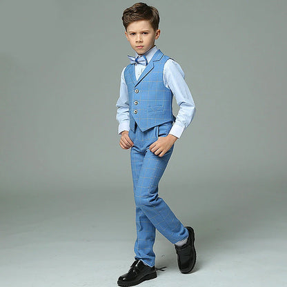 Boys' Formal Suit for Weddings: White Party Blazer, Pants, Baptism Outfit, and Teen Prom Tuxedo Set. shirt vest pants bow 1