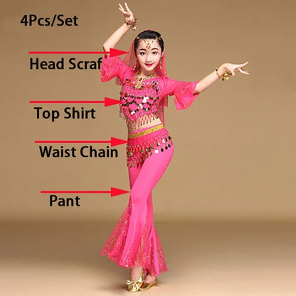 Girls' Oriental Indian Belly Dance Costume | Flared Trousers & Top Set for Performances RHODO