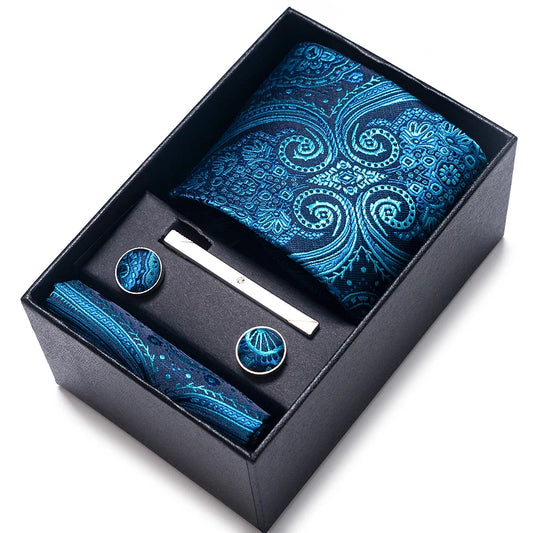 Mix Colors Wedding Gift Tie & Pocket Squares Set – 2023 New Style Necktie Box with Blue Paisley Design