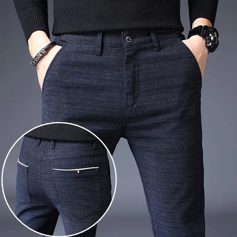 Spring Summer Men Thin Linen Straight Pants Streetwear Fashion New Business Casual Pockets Slim Big Size Male Versatile Trousers 688 Blue