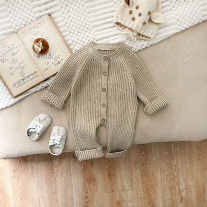 Personalized Solid Knitting Cotton Long Sleeve Outfit Toddler Baby Boys Girl Romper Spring Autumn Newborn Baby Girls Jumpsuit Khaki