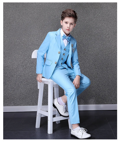 Children's Sky Blue Formal Suit - Flower Boys Wedding Tuxedo for Evening Parties, Graduations, and Special Events