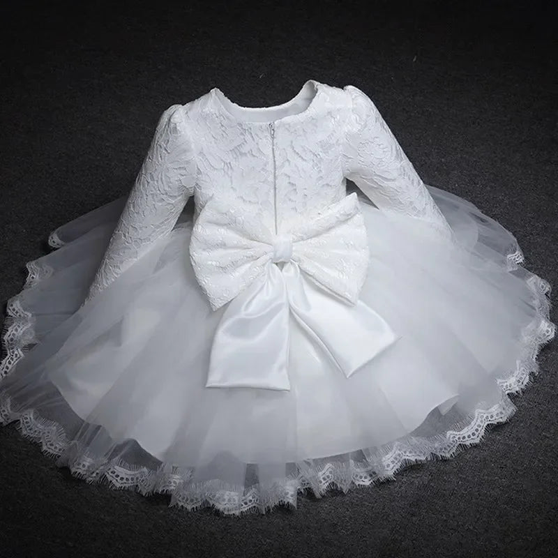 Baby Girls Princess Dress 1st Year Birthday Christening Vestido White Lace Infant Party Gown Toddler Kids Baptism Clothes White 01