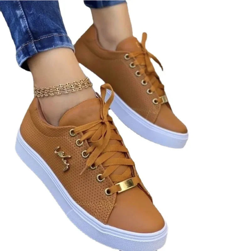 Vulcanized Women's Casual Sneakers | 2024 Fashion Lace-Up Flats | Plus Size 43 Outdoor Walking Shoes | Zapatillas Mujer