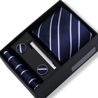 100% Silk Ties Gift Box Set – Designer Jacquard Necktie, Hanky, Cufflink, and Tie Clip for Men B4