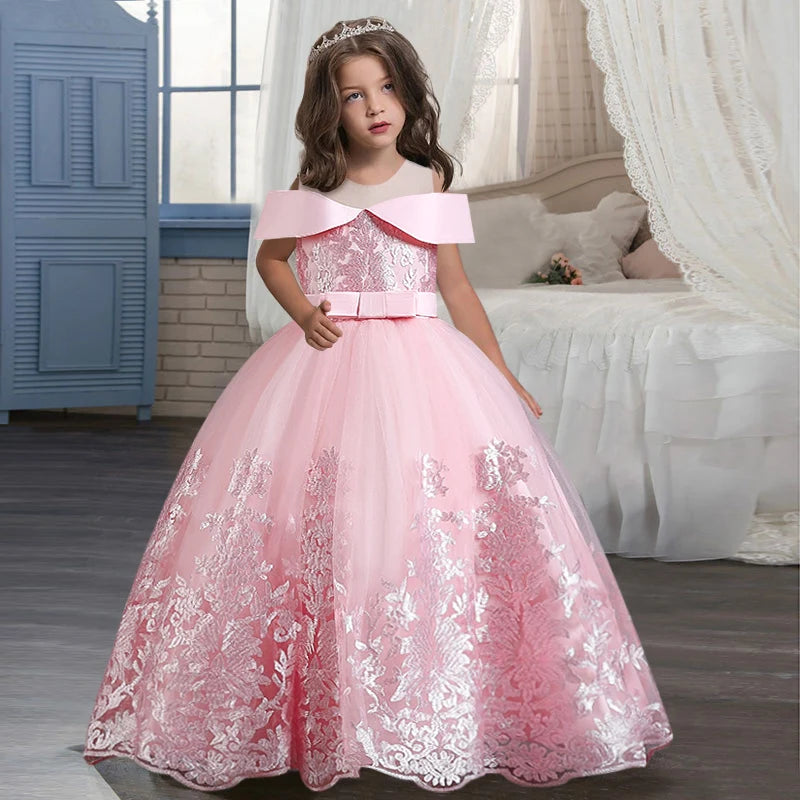 Flower Girl Communion Dress | Embroidered Princess Wedding Ball Gown as picture 9