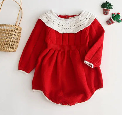 Spring Baby Clothes Girls Romper Autumn Long Sleeve Baby Girl Knit Hollow Out Rompers Baby Jumpsuit Baby Clothes B91H27 Red