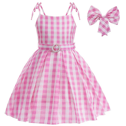 Kidswant Pink Plaid Sleeveless Princess Sundress | Summer Casual A-Line Dress for Girls | Children's Party & Casual Wear | 1-12Y Pink Sets 01