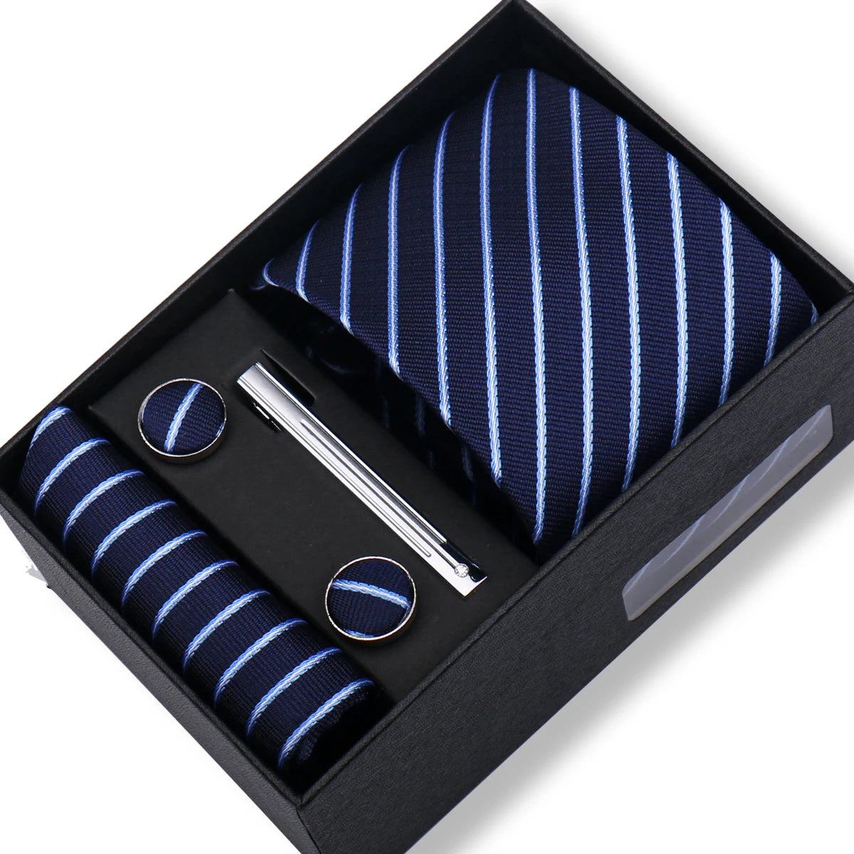 100% Silk Ties Gift Box Set – Designer Jacquard Necktie, Hanky, Cufflink, and Tie Clip for Men B20