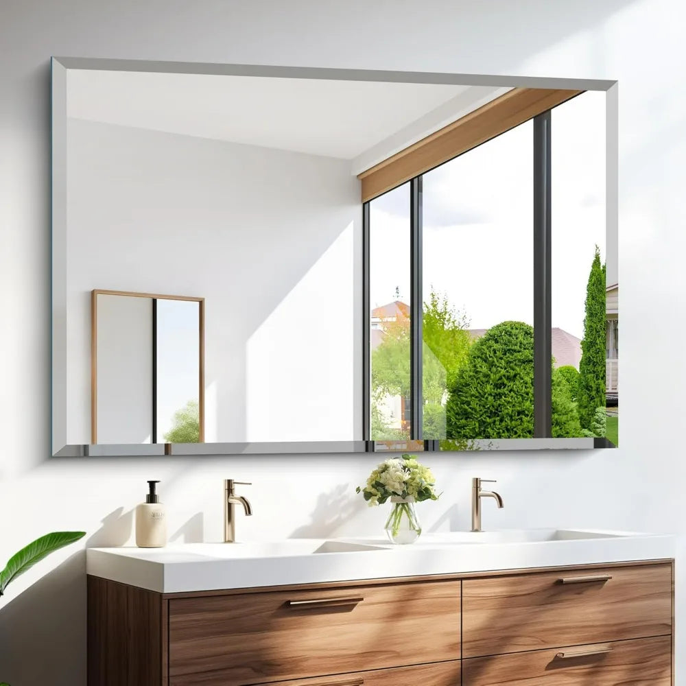 Beveled Bathroom Mirror, 36x55 Inch Large Bathroom Mirrors for Over Sink, Upgraded Shatterproof Beveled Frameless Vanity Mirror