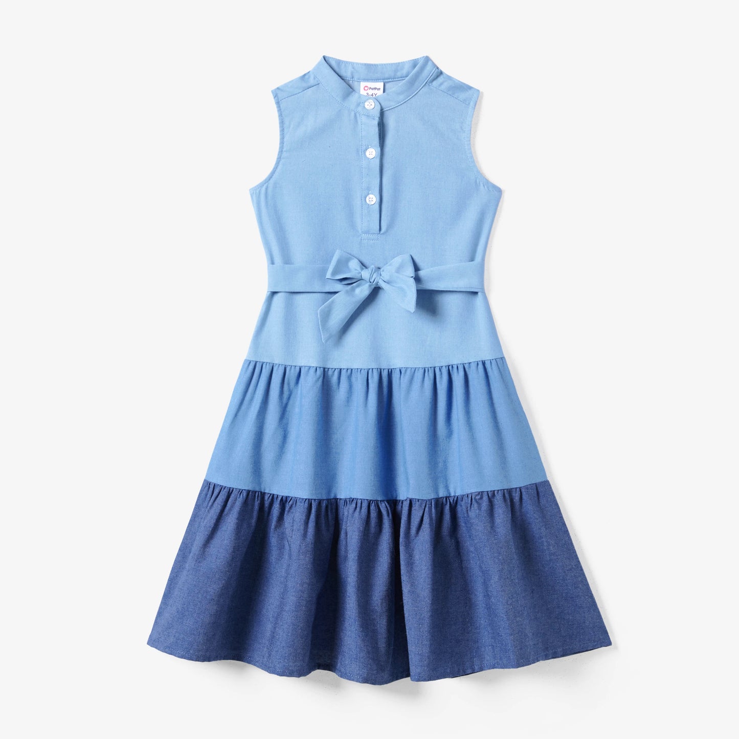 PatPat Family Matching Colorblock Shirt and Tiered A-line Pleated Dress Sets DENIMBLUE