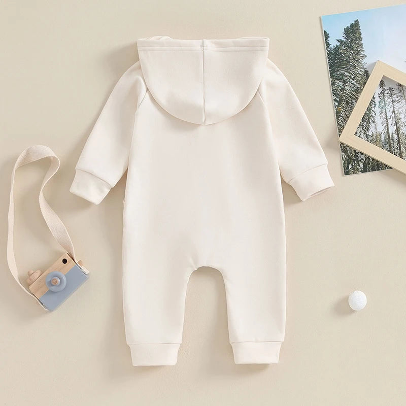 2023-10-04 Lioraitiin 0-18M Newborn Baby Boy Infant Romper Boho Long Sleeve Hooded Jumpsuit Outfits Solid Color Warm Sweatshirts